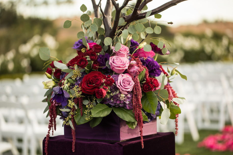 Jewel Toned Pelican Hill Resort Wedding, fuschia flowers, roses 