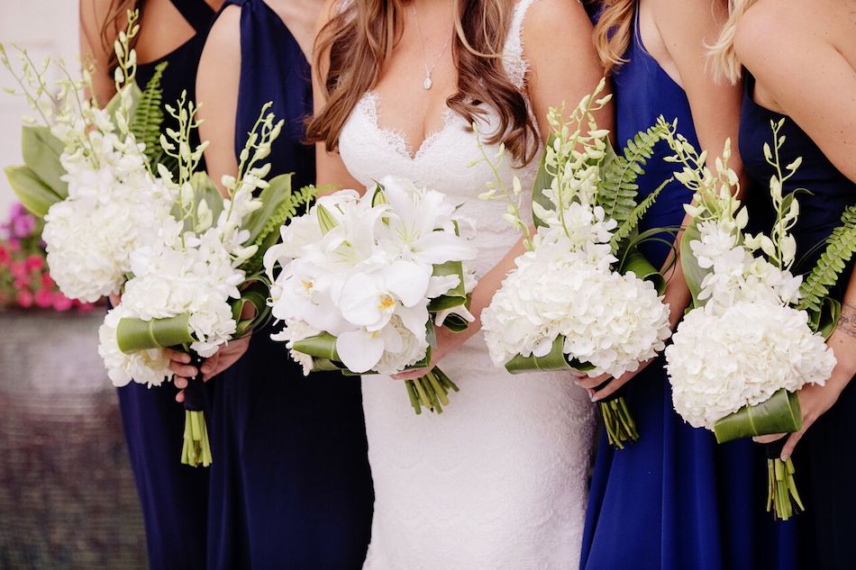 bouquets, bridal party, navy, navy wedding, navy and white, wedding flowers, orange county, beach wedding, flowers by cina