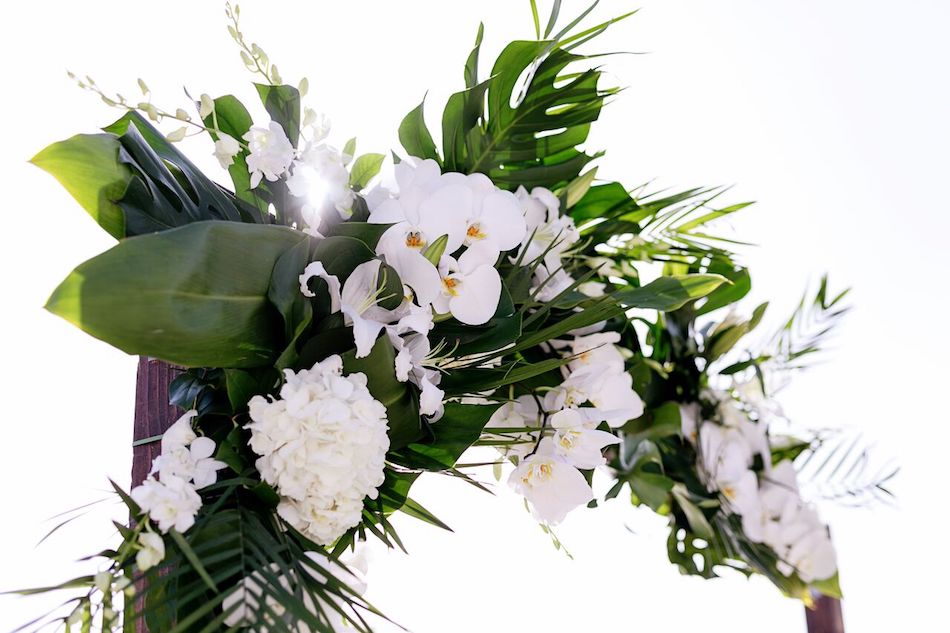 floral arch, beach wedding, navy, tropical, wedding, wedding flowers