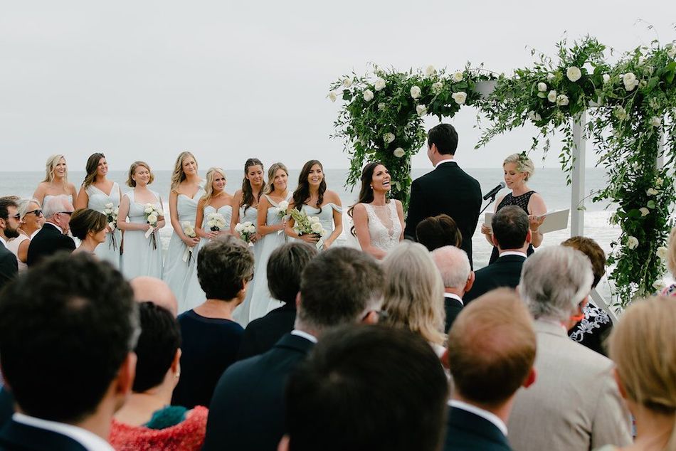 wedding ceremony, bridal party, ceremony, wedding flowers, ocean side, beach wedding, 