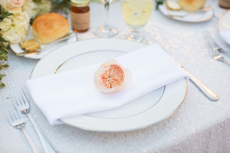 place setting, wedding flowers, blush, romantic blush, tabletop, serra plaza, flowers by cina, wedding florist, orange county florist