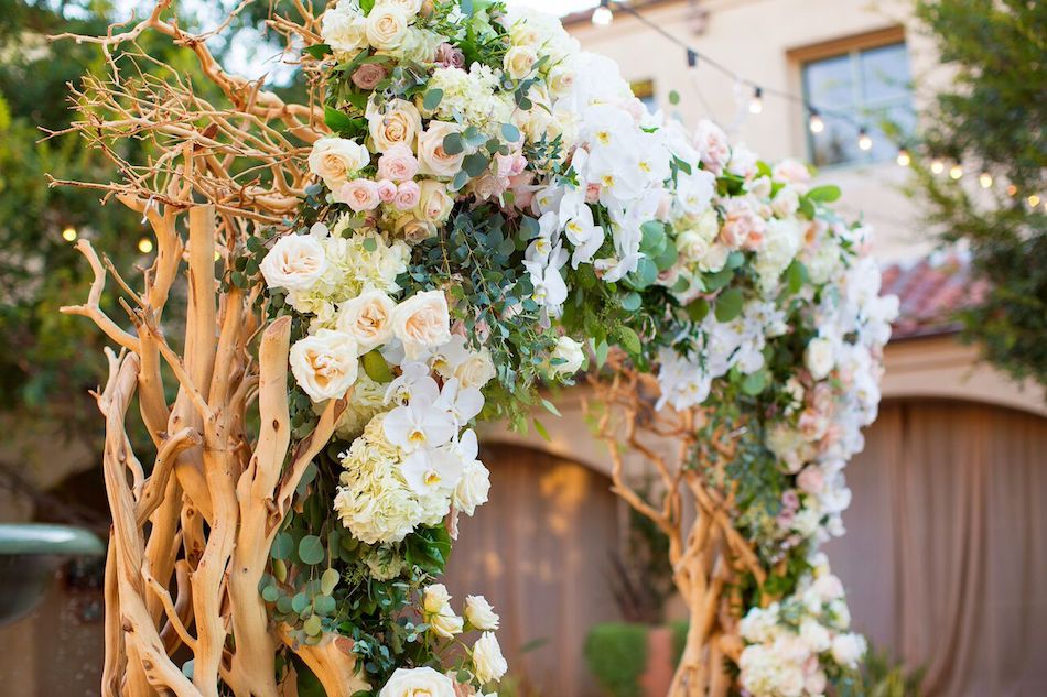 wedding arch, arch, wedding flowers, romantic blush, blush flowers, wedding ceremony, flowers by cina, serra plaza