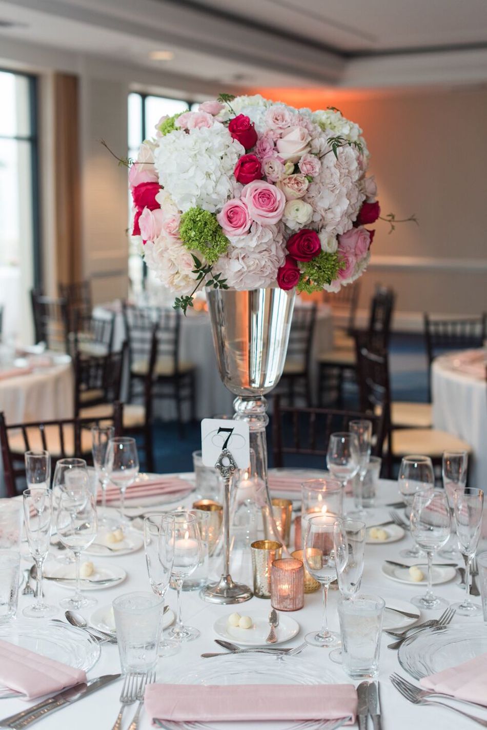 flowers, wedding flowers, romantic pink, pink, blush, centerpieces, wedding reception, flowers by cina