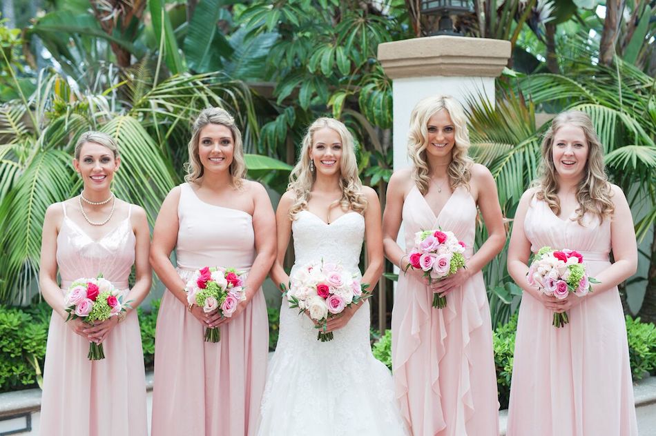 bridesmaids, wedding party, romantic pink, pink wedding, wedding, wedding flowers, flowers by cina