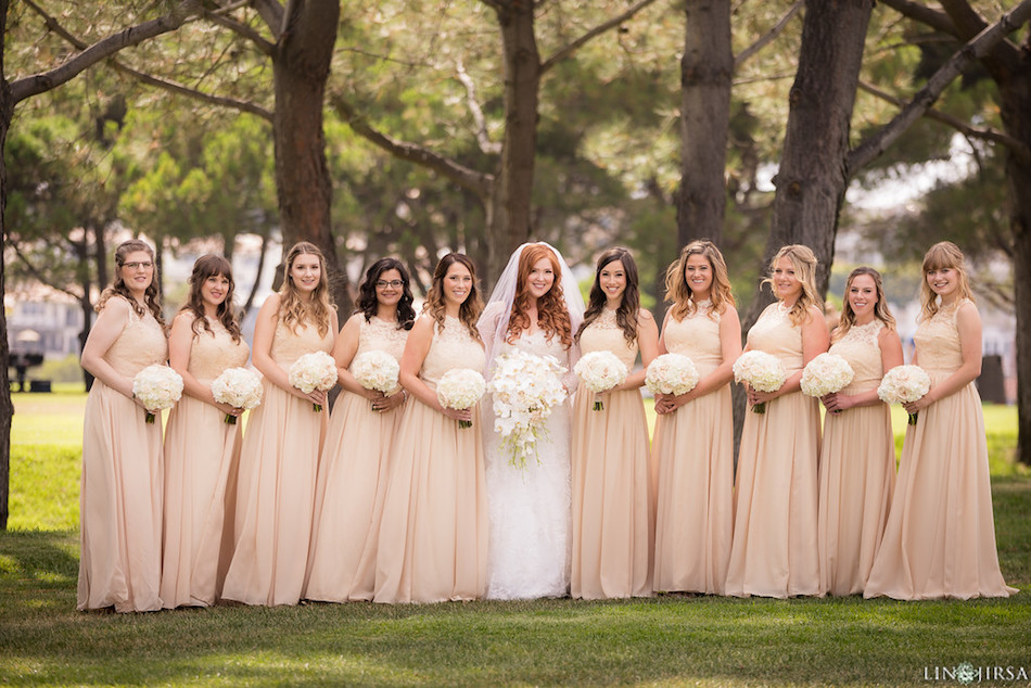 bridesmaids, blush, wedding, enchanting laguna hills marriott, wedding flowers