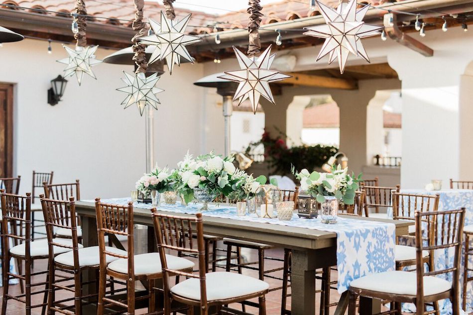 wedding reception, tabletop, tablescape, centerpieces, navy and white, bacara resort, santa barbara wedding, orange county wedding, orange county florist, wedding florist, flowers by cina, wedding flowers, floral design, orange county floral design