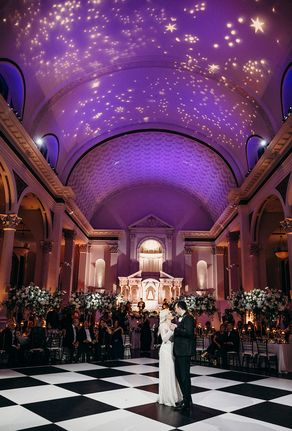 purple ceiling light, bride and groom first dance, floral design, florist, wedding florist, wedding flowers, orange county weddings, orange county wedding florist, orange county florist, orange county floral design, flowers by cina