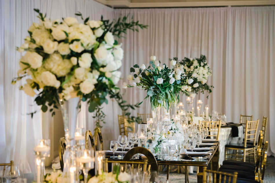 white reception florals, white centerpiece, white blooms, floral design, florist, wedding florist, wedding flowers, orange county weddings, orange county wedding florist, orange county florist, orange county floral design, flowers by cina