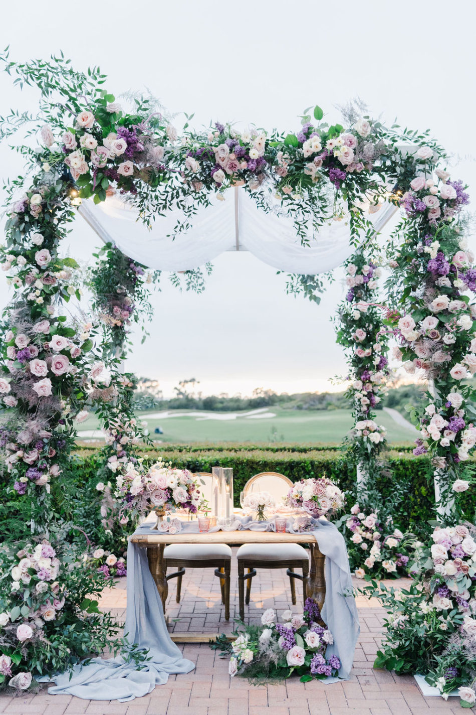 floral design, florist, wedding florist, wedding flowers, orange county weddings, orange county wedding florist, orange county florist, orange county floral design, flowers by cina, purple sweetheart table, purple floral arch, purple wedding blooms