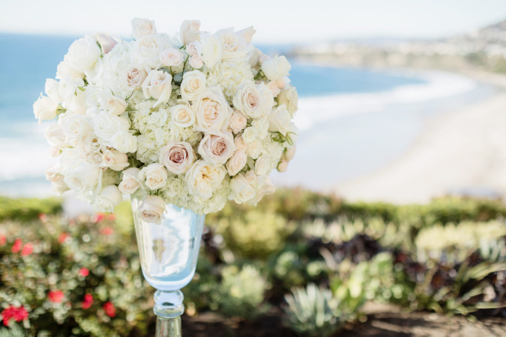 oceanside ceremony, ceremony florals, white ceremony florals, floral design, florist, wedding florist, wedding flowers, orange county weddings, orange county wedding florist, orange county florist, orange county floral design, flowers by cina