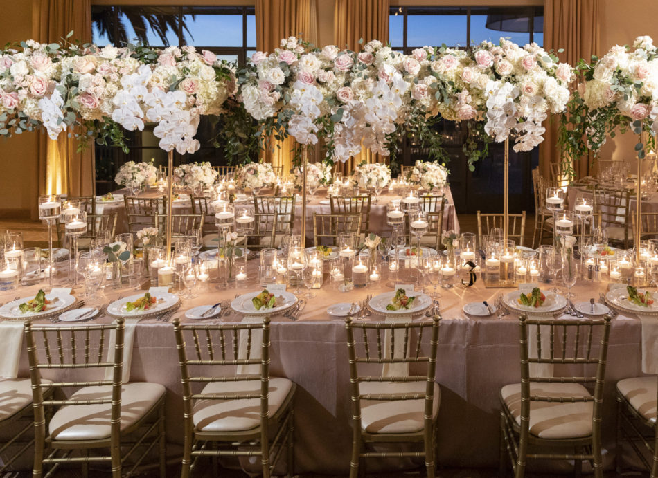 elevated centerpiece, blush blooms, gold chairs, floral design, florist, wedding florist, wedding flowers, orange county weddings, orange county wedding florist, orange county florist, orange county floral design, flowers by cina