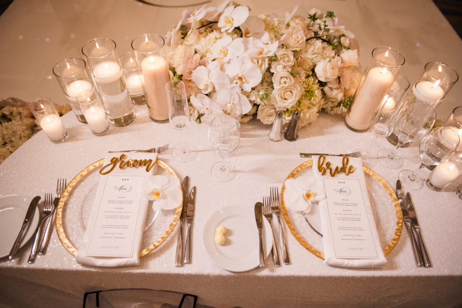 white tabletop decor, white centerpiece, white wedding reception, floral design, florist, wedding florist, wedding flowers, orange county weddings, orange county wedding florist, orange county florist, orange county floral design, flowers by cina