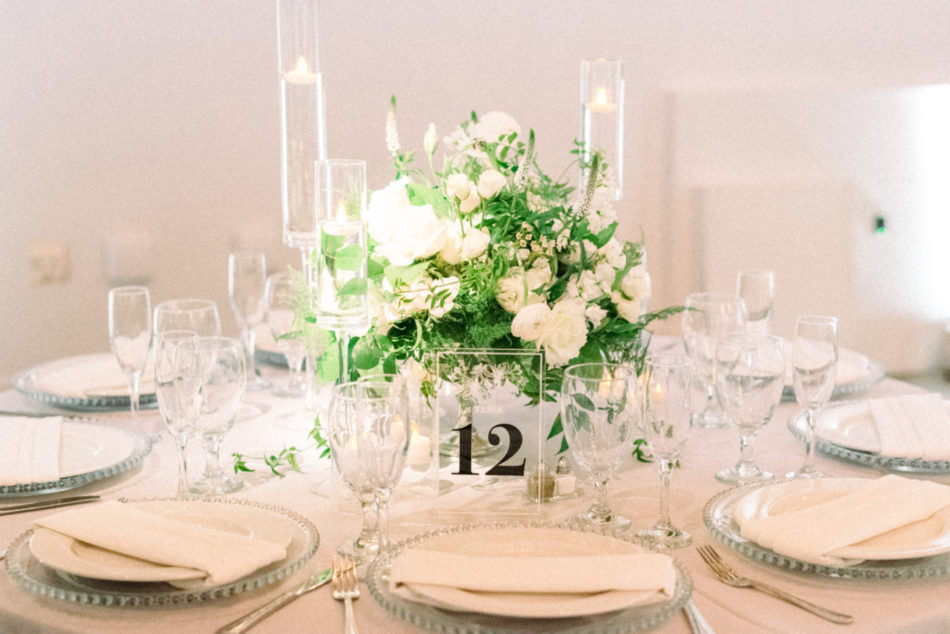 white centerpiece, white tablescape design, lush greenery tabletop, floral design, florist, wedding florist, wedding flowers, orange county weddings, orange county wedding florist, orange county florist, orange county floral design, flowers by cina