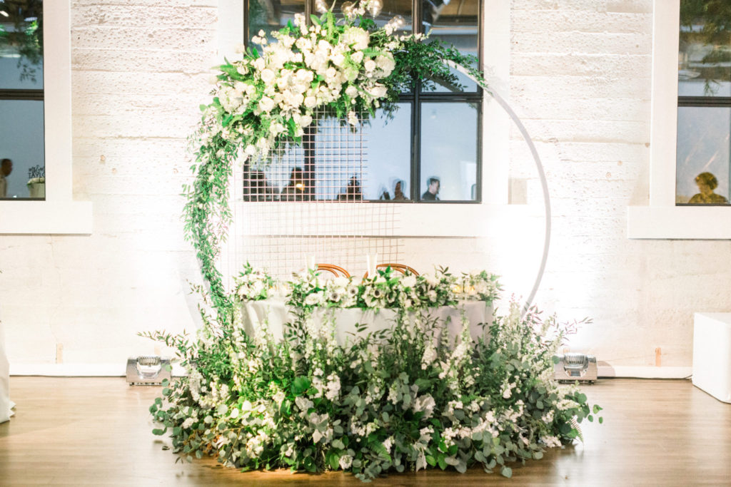 floral arch, white floral arch, sweetheart table, floral design, florist, wedding florist, wedding flowers, orange county weddings, orange county wedding florist, orange county florist, orange county floral design, flowers by cina
