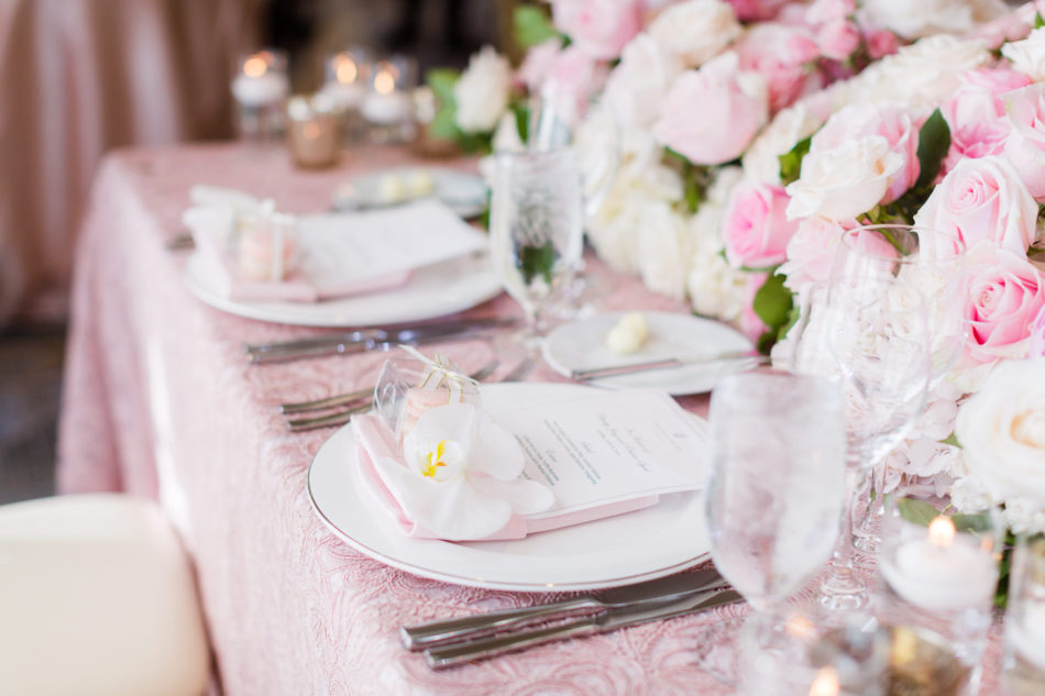 pink tabletop, pink linens, pink centerpiece, floral design, florist, wedding florist, wedding flowers, orange county weddings, orange county wedding florist, orange county florist, orange county floral design, flowers by cina