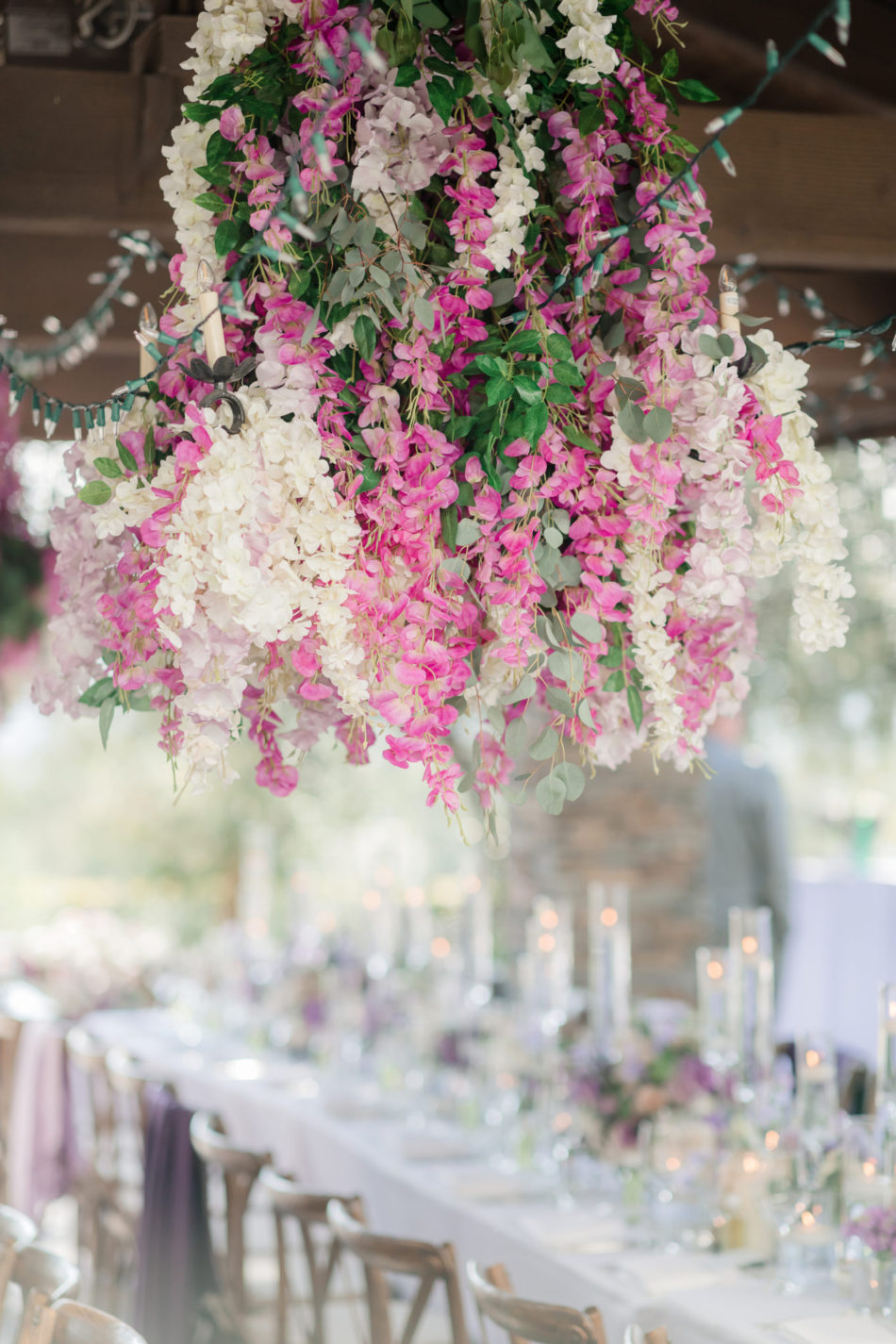 pink floral ceiling, outdoor reception, pink floral decor, floral design, florist, wedding florist, wedding flowers, orange county weddings, orange county wedding florist, orange county florist, orange county floral design, flowers by cina