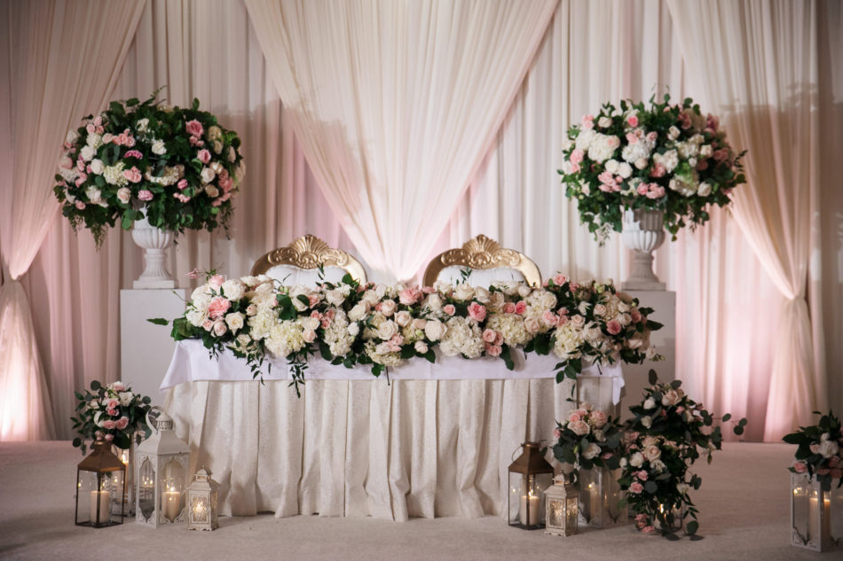 pink sweetheart table, blush sweetheart table, floral-filled sweetheart table, floral design, florist, wedding florist, wedding flowers, orange county weddings, orange county wedding florist, orange county florist, orange county floral design, flowers by cina