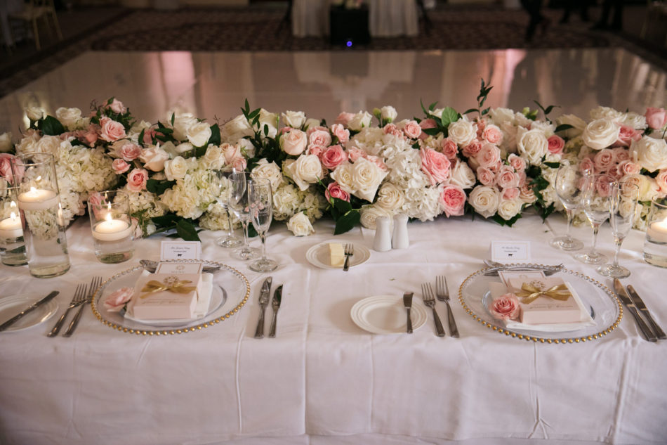 blush sweetheart table, pink sweetheart table, floral-filled sweetheart table, floral design, florist, wedding florist, wedding flowers, orange county weddings, orange county wedding florist, orange county florist, orange county floral design, flowers by cina