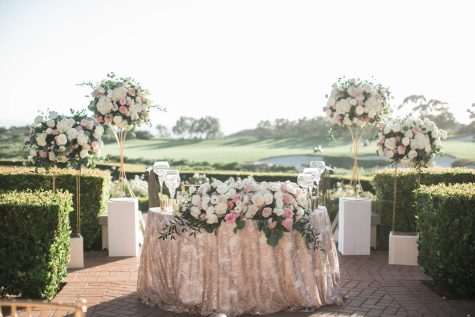 sweetheart table, blush sweetheart table, pink sweetheart table, floral design, florist, wedding florist, wedding flowers, orange county weddings, orange county wedding florist, orange county florist, orange county floral design, flowers by cina