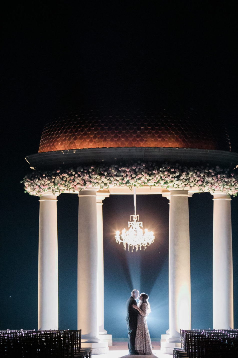 bride and groom, newlyweds, nighttime ceremony, floral design, florist, wedding florist, wedding flowers, orange county weddings, orange county wedding florist, orange county florist, orange county floral design, flowers by cina