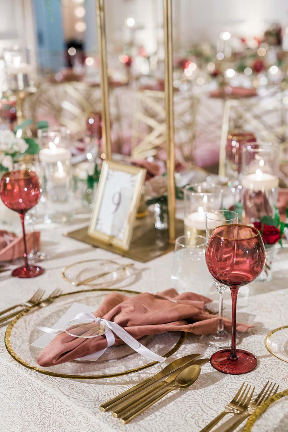 gold decor, gold reception decor, red tabletop decor, floral design, florist, wedding florist, wedding flowers, orange county weddings, orange county wedding florist, orange county florist, orange county floral design, flowers by cina