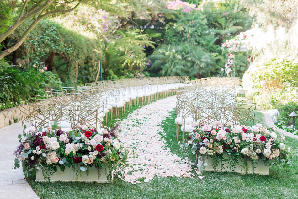 petal-filled aisle, red and pink ceremony decor, colorful wedding ceremony, floral design, florist, wedding florist, wedding flowers, orange county weddings, orange county wedding florist, orange county florist, orange county floral design, flowers by cina