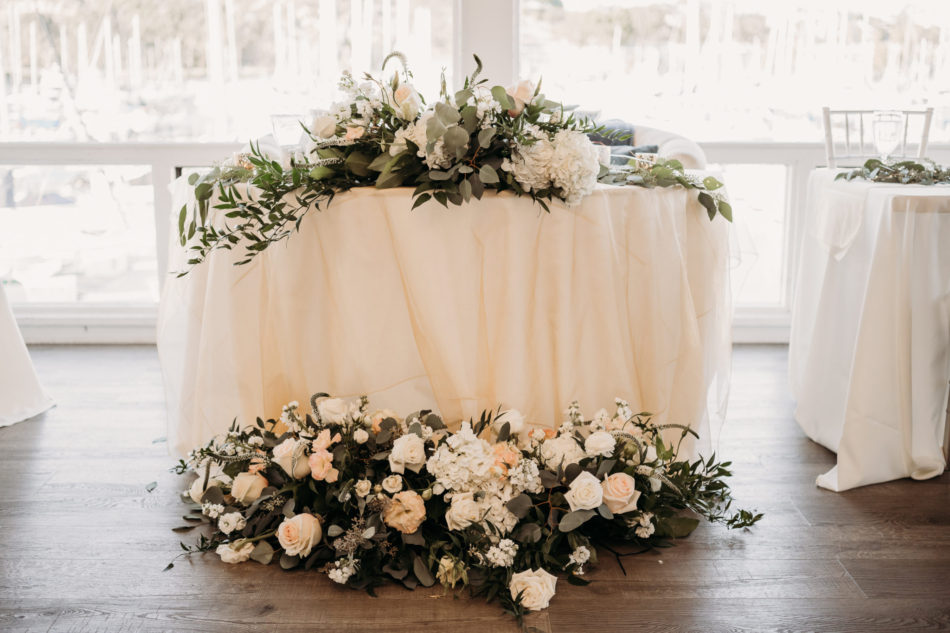 sweetheart table, blush sweetheart table, floral-filled sweetheart table, floral design, florist, wedding florist, wedding flowers, orange county weddings, orange county wedding florist, orange county florist, orange county floral design, flowers by cina