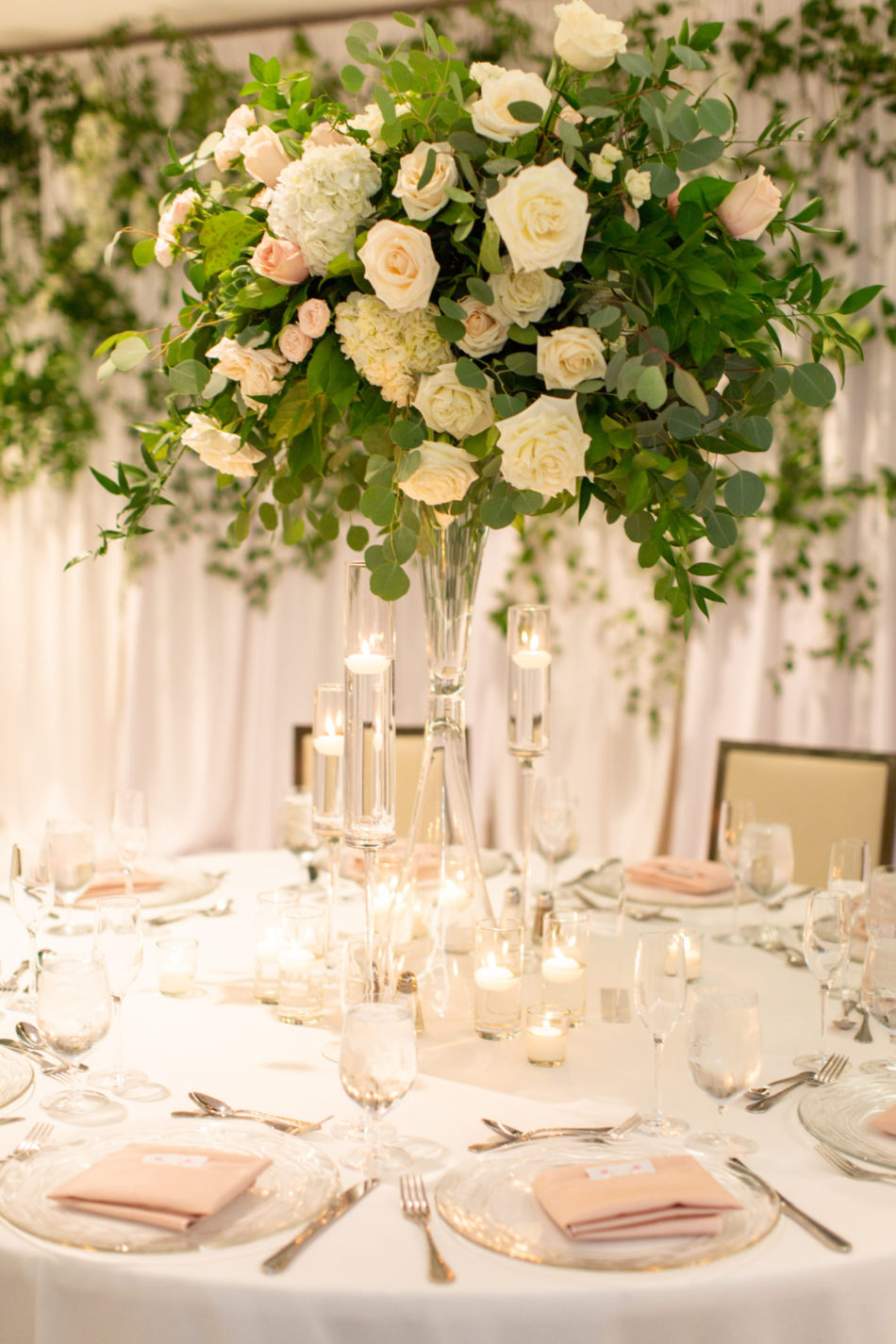 romantic waterfront wedding, elevated centerpiece, blush centerpiece, floral design, florist, wedding florist, wedding flowers, orange county weddings, orange county wedding florist, orange county florist, orange county floral design, flowers by cina