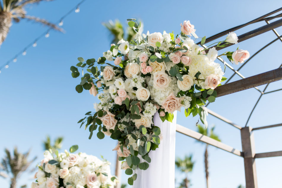 blush ceremony blooms, blush floral arch, blush beachfront wedding, floral design, florist, wedding florist, wedding flowers, orange county weddings, orange county wedding florist, orange county florist, orange county floral design, flowers by cina