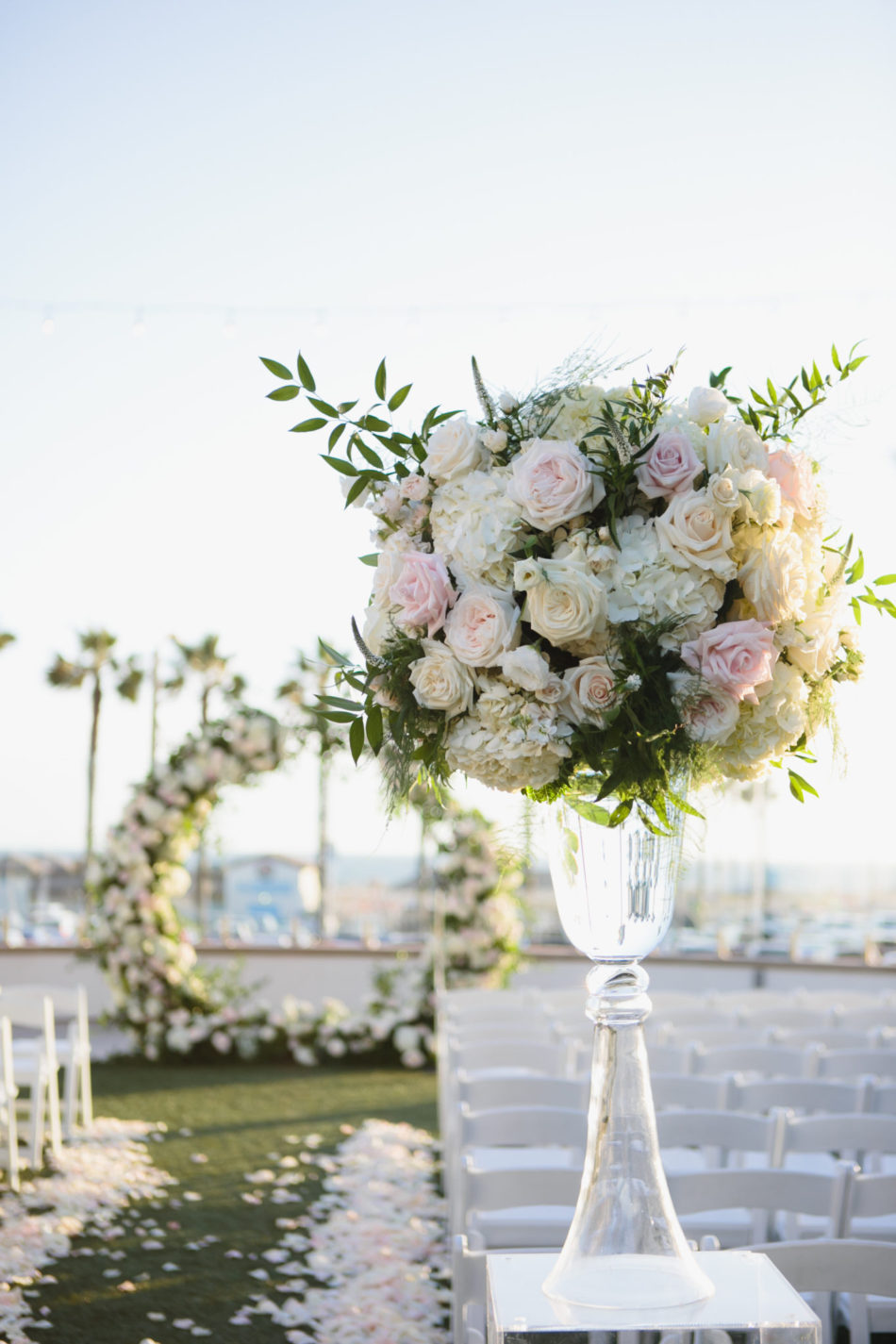 blush reception florals, elevated floral arrangement, beautiful coastal wedding, floral design, florist, wedding florist, wedding flowers, orange county weddings, orange county wedding florist, orange county florist, orange county floral design, flowers by cina