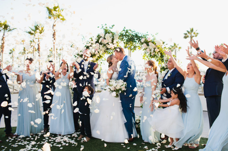 classic blue hued wedding, beautiful coastal wedding, first kiss, newlyweds, floral design, florist, wedding florist, wedding flowers, orange county weddings, orange county wedding florist, orange county florist, orange county floral design, flowers by cina