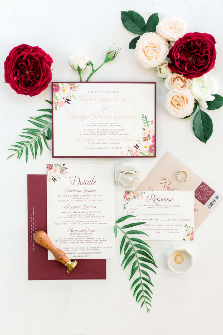 burgundy invitations, burgundy stationary, gorgeous floral-filled wedding, floral design, florist, wedding florist, wedding flowers, orange county weddings, orange county wedding florist, orange county florist, orange county floral design, flowers by cina