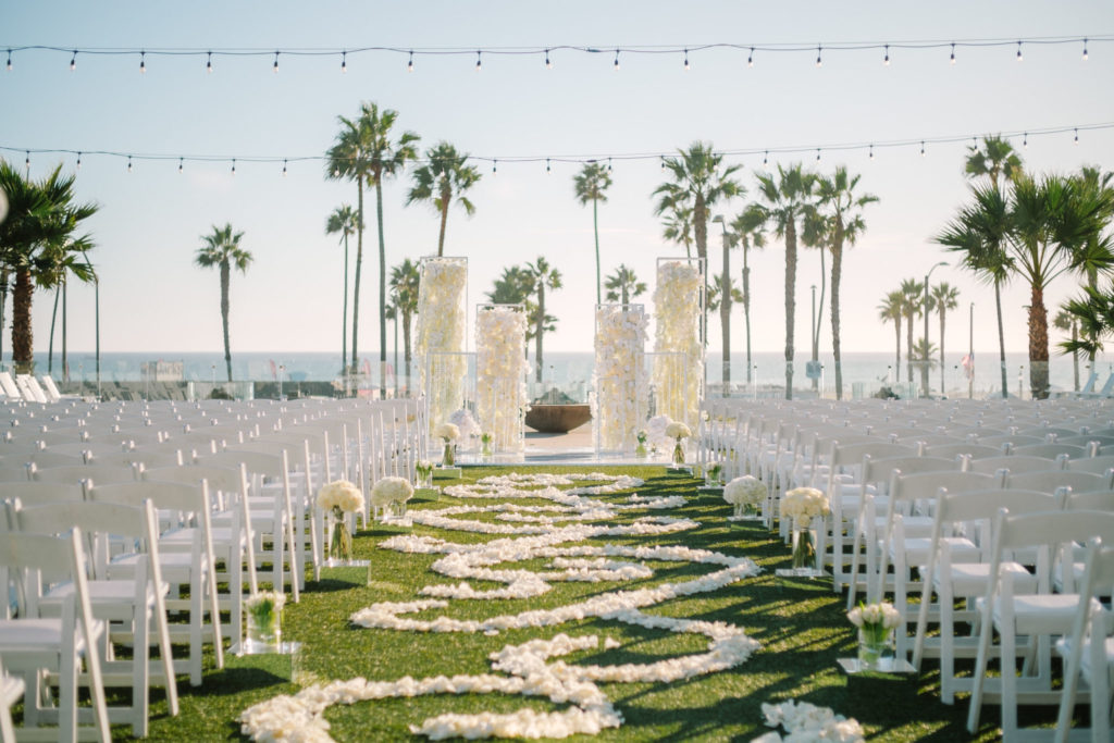 white wedding ceremony, petal-filled aisle, white ceremony blooms, magnificent all-white wedding, floral design, florist, wedding florist, wedding flowers, orange county weddings, orange county wedding florist, orange county florist, orange county floral design, flowers by cina