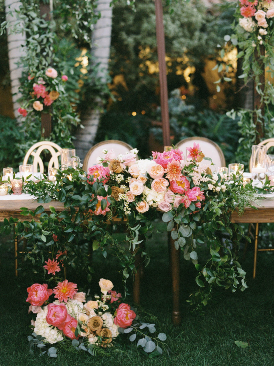 colorful sweetheart table, floral-filled sweetheart table, gorgeous alfresco reception, floral design, florist, wedding florist, wedding flowers, orange county weddings, orange county wedding florist, orange county florist, orange county floral design, flowers by cina