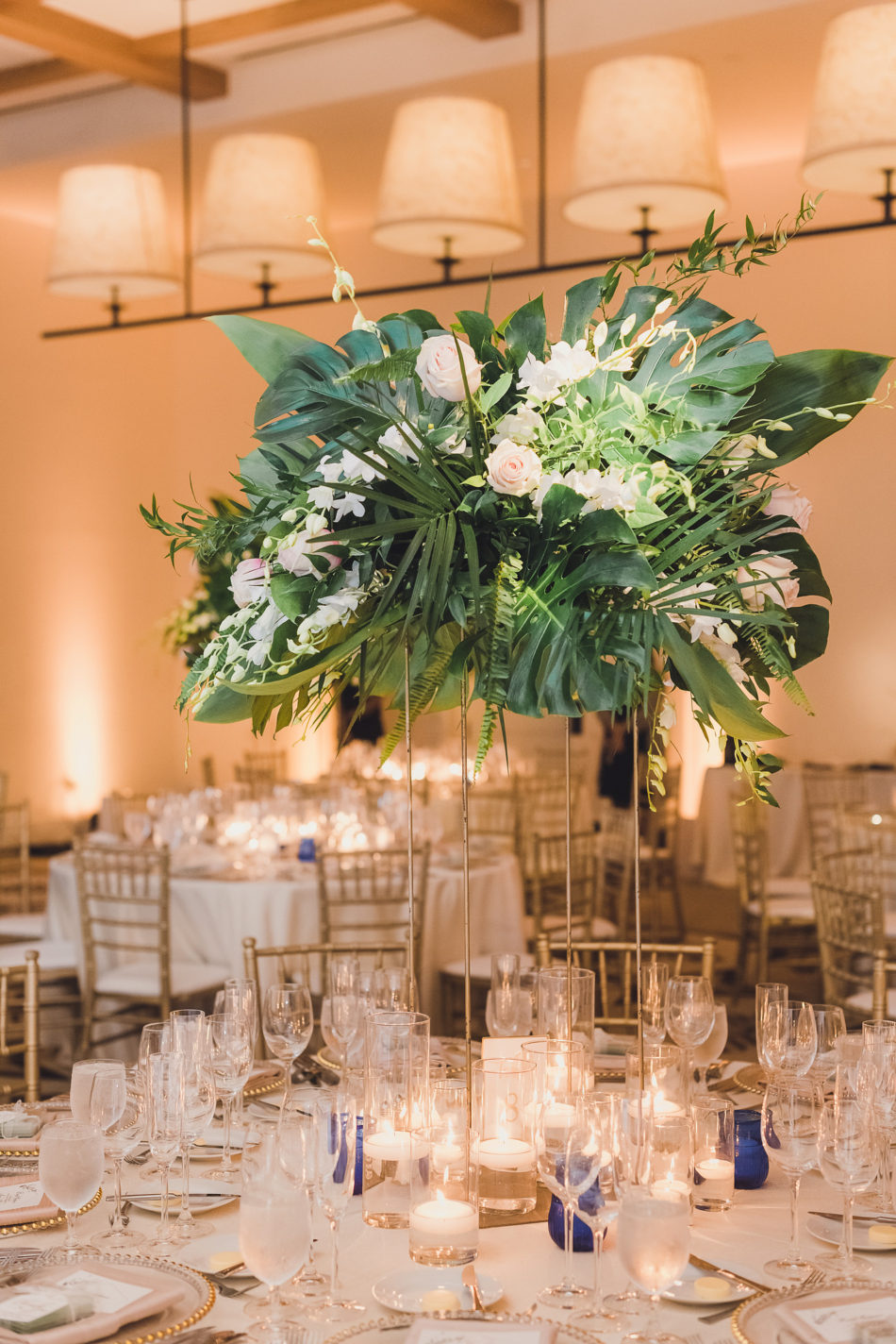 elevated centerpiece, tropical centerpiece, romantic pastel-hued wedding, floral design, florist, wedding florist, wedding flowers, orange county weddings, orange county wedding florist, orange county florist, orange county floral design, flowers by cina