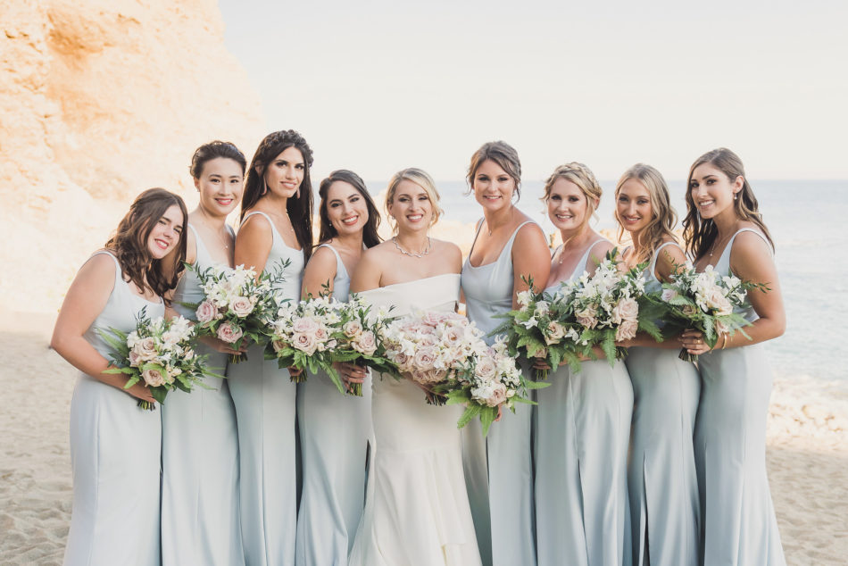 bridesmaids, blue bridesmaids dresses, romantic pastel-hued wedding, floral design, florist, wedding florist, wedding flowers, orange county weddings, orange county wedding florist, orange county florist, orange county floral design, flowers by cina