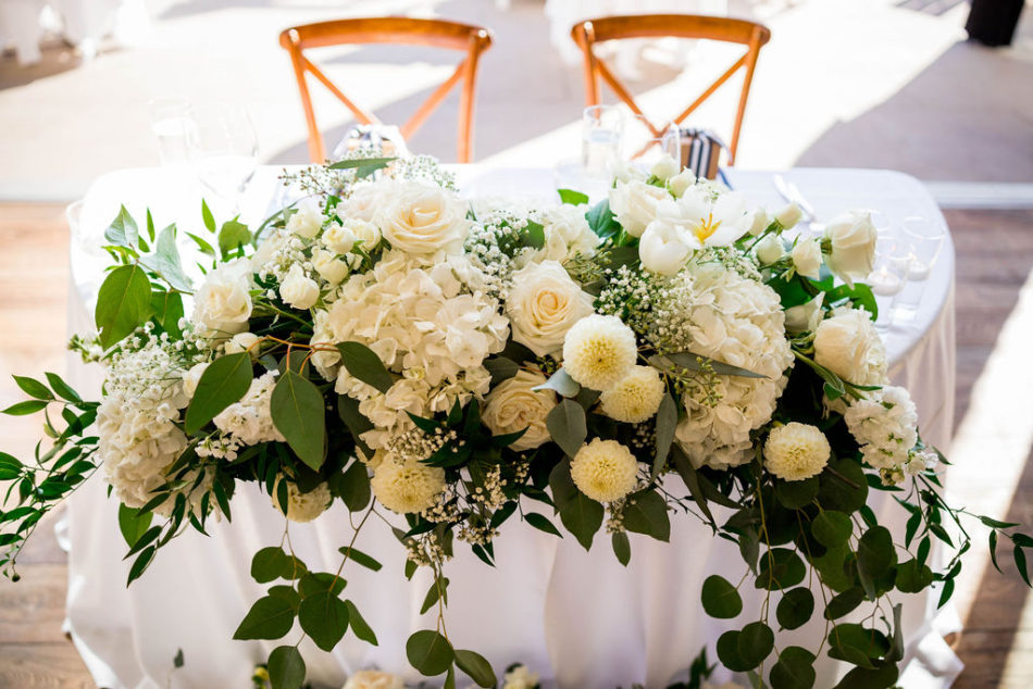 sweetheart table, white blooms, ethereal white wedding, florist, wedding florist, wedding flowers, orange county weddings, orange county wedding florist, orange county florist, orange county floral design, flowers by cina