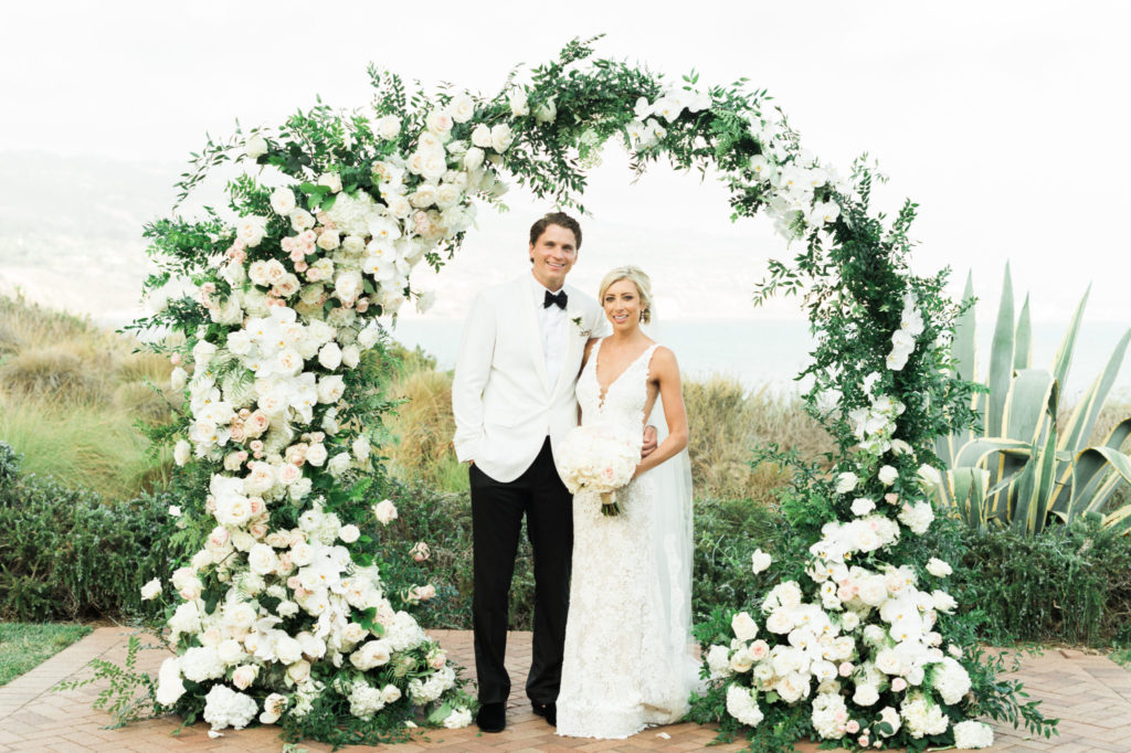 bride and groom, newlyweds, romantic all-white wedding, floral design, florist, wedding florist, wedding flowers, orange county weddings, orange county wedding florist, orange county florist, orange county floral design, flowers by cina