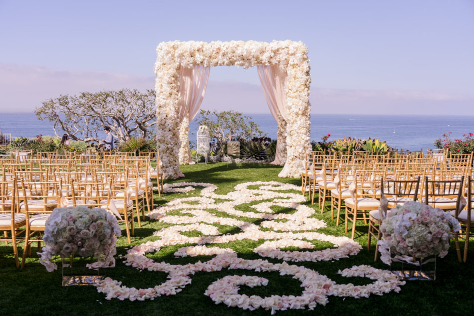 petal-filled aisle, blush ceremony structure, dreamy seaside wedding, floral design, florist, wedding florist, wedding flowers, orange county weddings, orange county wedding florist, orange county florist, orange county floral design, flowers by cina