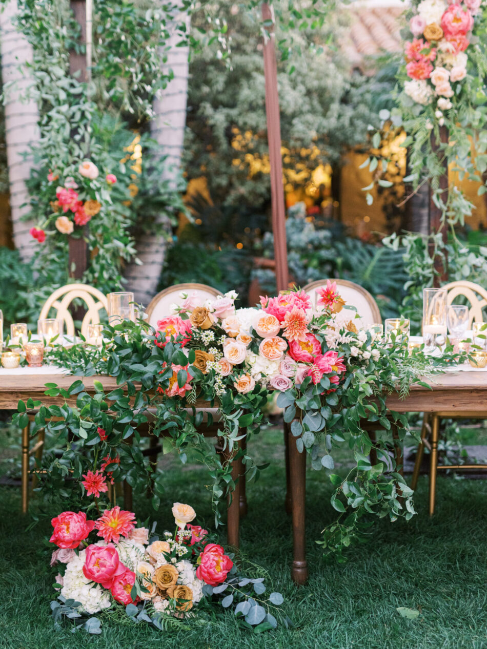 pink sweetheart table, pink blooms, california wedding day best of 2020, floral design, florist, wedding florist, wedding flowers, orange county weddings, orange county wedding florist, orange county florist, orange county floral design, flowers by cina