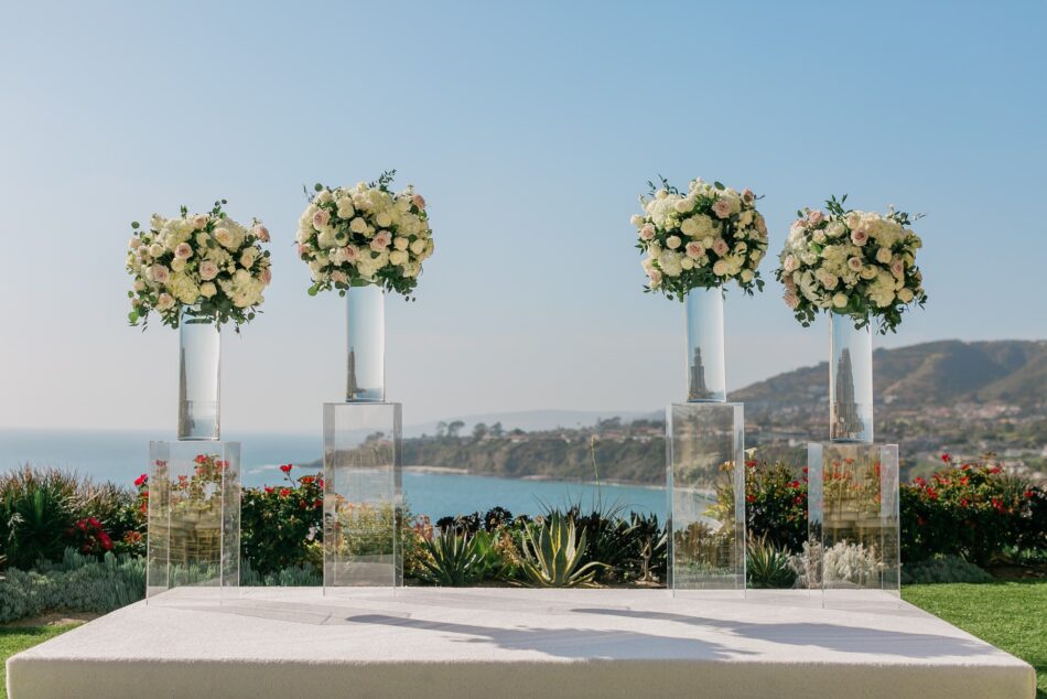 oceanfront ceremony, elevated ceremony blooms, california wedding day best of 2020, floral design, florist, wedding florist, wedding flowers, orange county weddings, orange county wedding florist, orange county florist, orange county floral design, flowers by cina