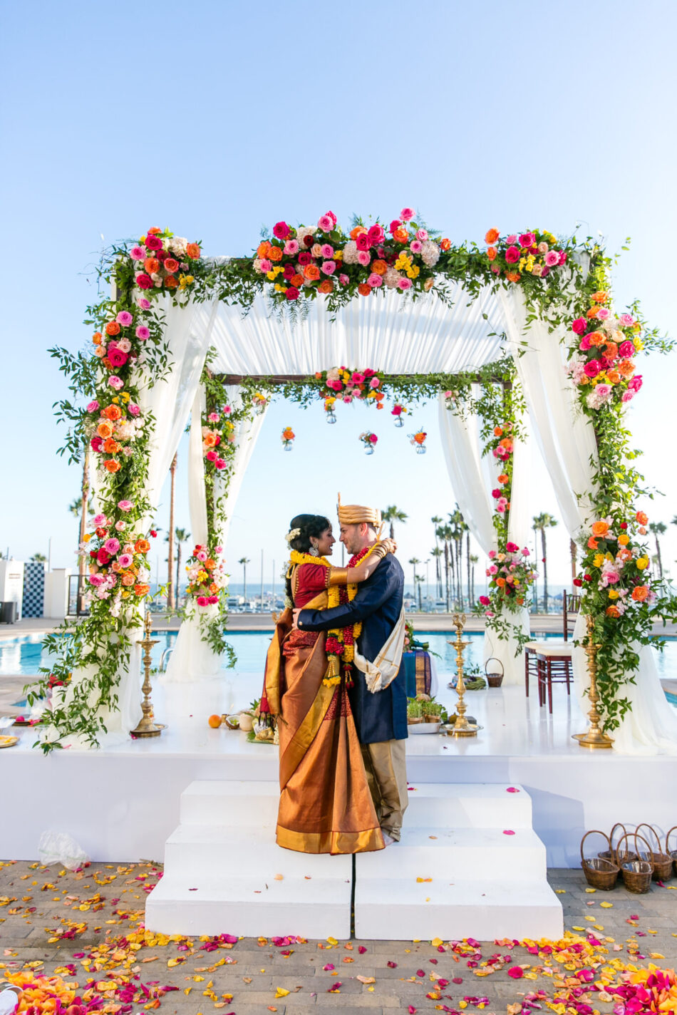 indian wedding, colorful ceremony arch, stunning vibrant wedding, floral design, florist, wedding florist, wedding flowers, orange county weddings, orange county wedding florist, orange county florist, orange county floral design, flowers by cina