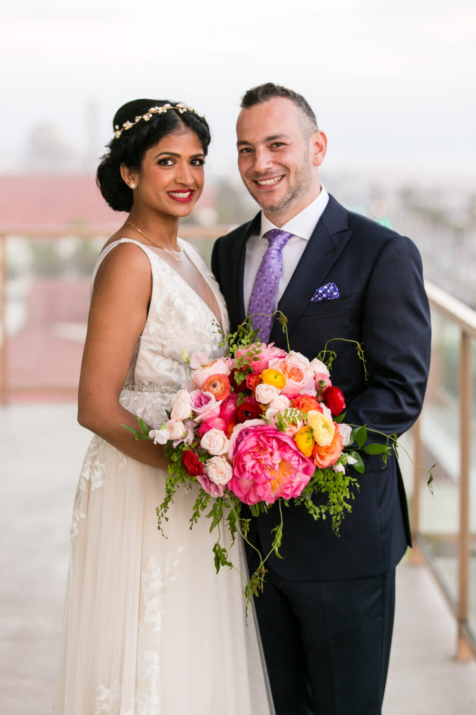 bride and groom, vibrant bridal bouquet, stunning vibrant wedding, floral design, florist, wedding florist, wedding flowers, orange county weddings, orange county wedding florist, orange county florist, orange county floral design, flowers by cina