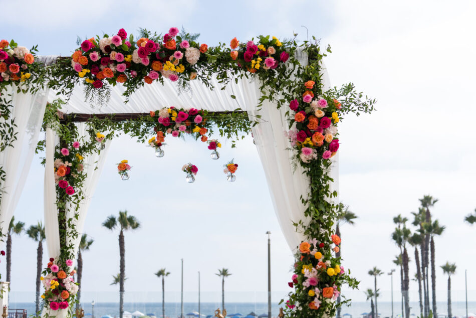 colorful floral arch, colorful ceremony structure, stunning vibrant wedding, floral design, florist, wedding florist, wedding flowers, orange county weddings, orange county wedding florist, orange county florist, orange county floral design, flowers by cina