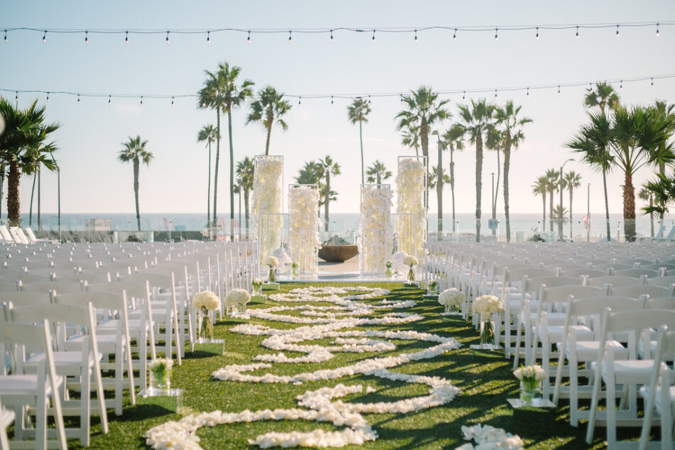 all-white ceremony florals, petal-filled aisle, memorable floral-filled ceremony setups, floral design, florist, wedding florist, wedding flowers, orange county weddings, orange county wedding florist, orange county florist, orange county floral design, flowers by cina