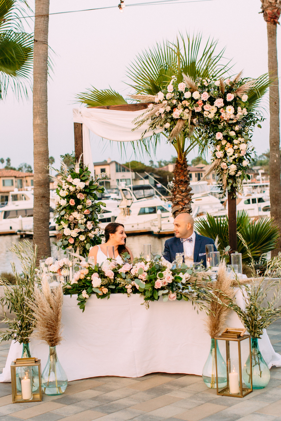 floral design, florist, wedding florist, wedding flowers, orange county weddings, orange county wedding florist, orange county florist, orange county floral design, flowers by cina, bride and groom, sweetheart table, boho sweetheart table 