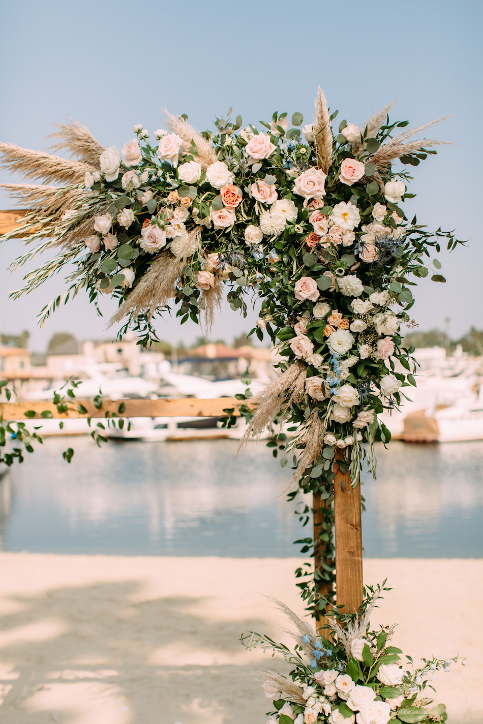 floral design, florist, wedding florist, wedding flowers, orange county weddings, orange county wedding florist, orange county florist, orange county floral design, flowers by cina, ceremony arch, boho arch, blush ceremony arch