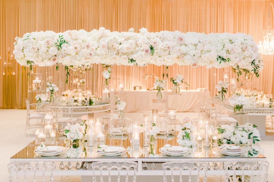 floral design, florist, wedding florist, wedding flowers, orange county weddings, orange county wedding florist, orange county florist, orange county floral design, flowers by cina, floral bridge, elevated centerpiece, blush floral bridge