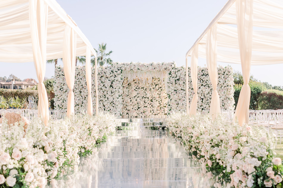 floral design, florist, wedding florist, wedding flowers, orange county weddings, orange county wedding florist, orange county florist, orange county floral design, flowers by cina, mirrored aisle, floral walls, floral lined aisle