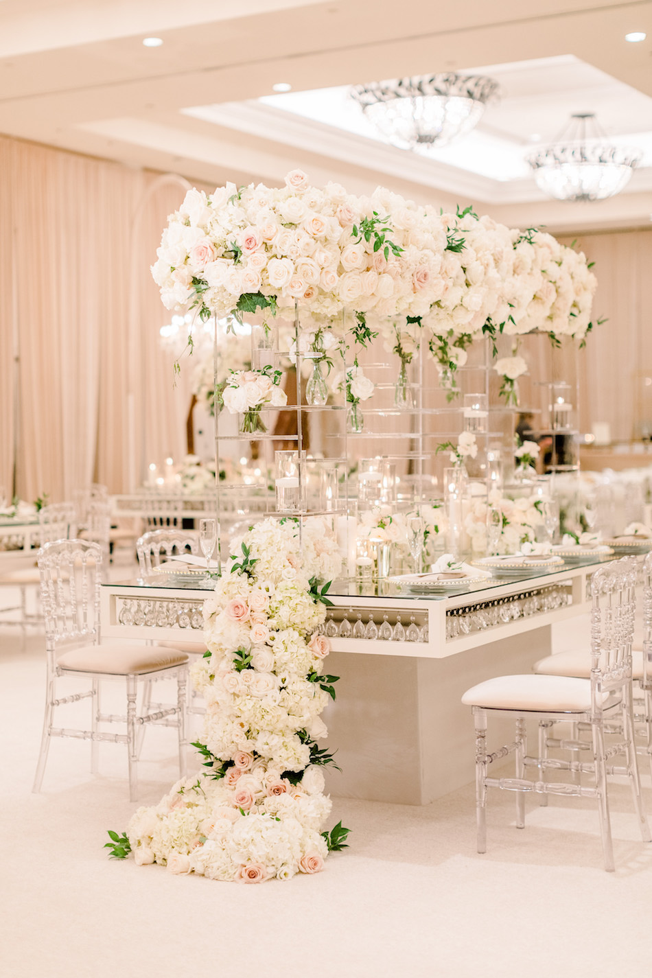 floral design, florist, wedding florist, wedding flowers, orange county weddings, orange county wedding florist, orange county florist, orange county floral design, flowers by cina, floral bridge, elevated centerpiece, cascading florals